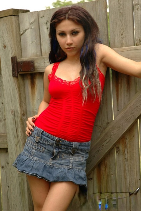 Little Angel flashing panty upskirt outside & undressing to show sweet tits