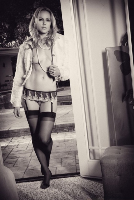 Hot MILF Crystal Klein strikes great poses in sheer nylons during a B&W shoot