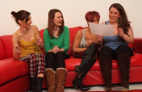 British ladies tug and suck on a cock during CFNM action