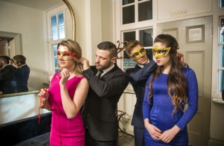 Amber Nevada & Ryan Ryder are first time fuck partners at masked swinger party