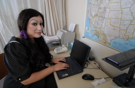 BBW Terina strips off panties and bra to masturbate at the office