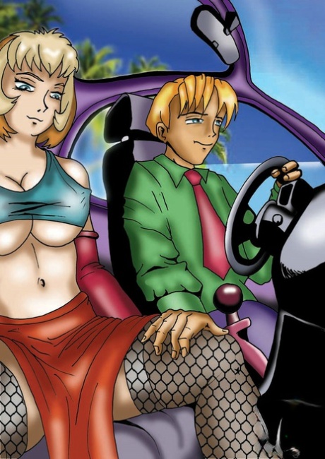 Cartoon tranny hitchhiker pulls out her cock and gets fucked outdoors