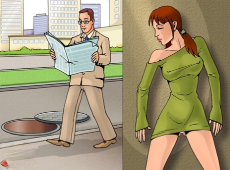 Une ginger shemale attaque et baise un homme en public dans un dessin animé intense