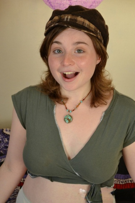 Chubby redhead with big naturals Dawn Honeycrisp masturbating her hairy bush