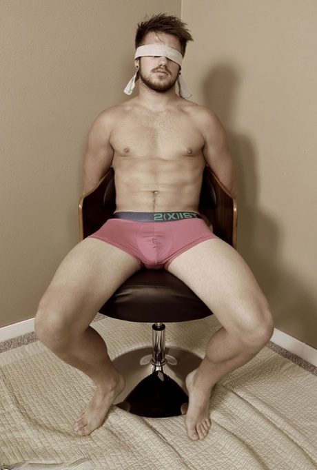 Bound & blindfolded Vaughan Rafferty receives oral pleasure from Tegan Zayne