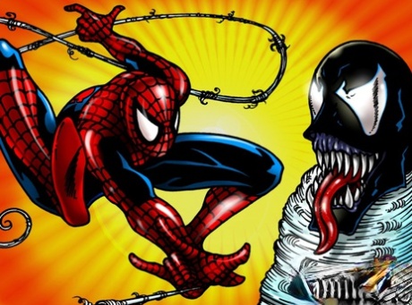 Animerad rödhårig transa knullar en Spidermans lilla rövhål på en säng